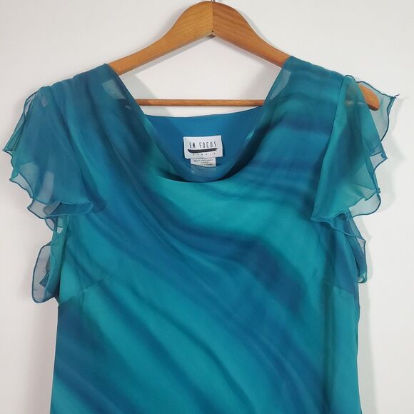 En Focus Women's Dress 16 Green Asymmetrical Vintage 90s Fairy Mermaid Elegant - Picture 2 of 14